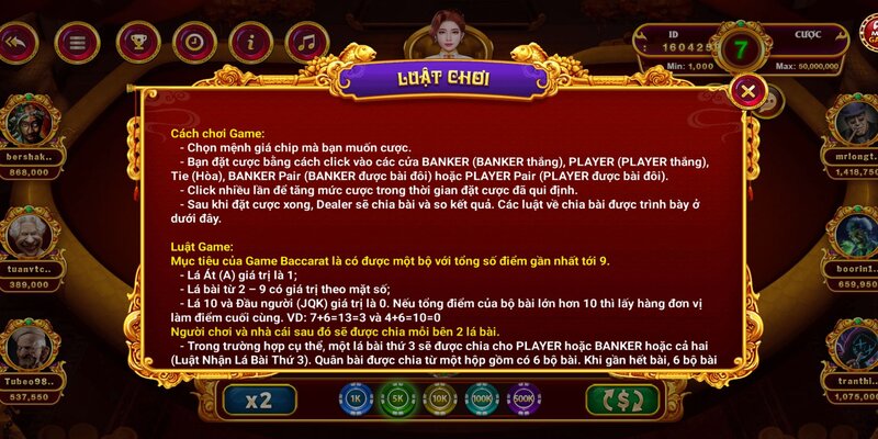 Luật chơi Baccarat Xocdia88 chi tiết